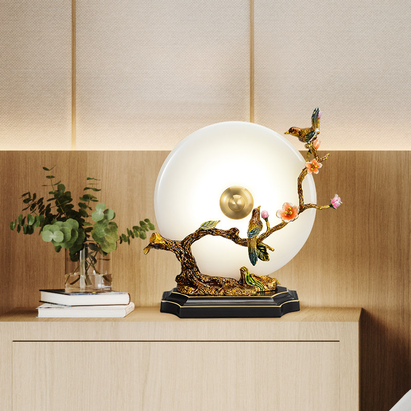 New Chinese jade Table lamp Full bronze Ornament Pendulum with Zen Living-room Xuanguan China Wind Creativity Book House Lamp Decoration Lamp