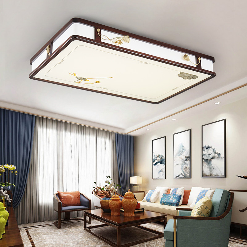 LED New Chinese Living Room Cepheelception Lights Solid Wood Rectangular Dining Room Simply Modern Atmosphere Chinese Bronze Lamps