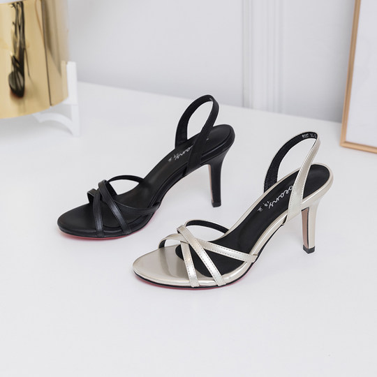 Women's Sandals 2025 New Summer Sexy Black Thin Strap Stiletto Heels Super Popular Internet Celebrity Style Gold High Heels Versatile