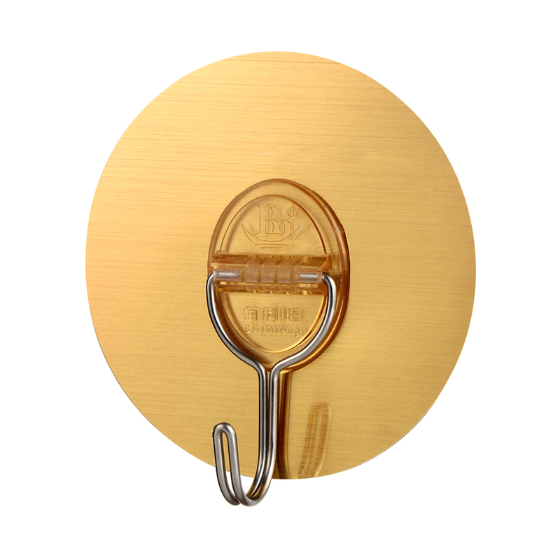 No-Trace Wall Hook for Brooms, No Drilling, No Nails, Adhesive Bathroom Hook, Stainless Steel Gold Hook, Adhesive Strip