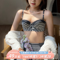 Ultra thin cup with steel ring striped cotton small breasted and large underwear Sexy Upper Toproof Drooping Bra Suit
