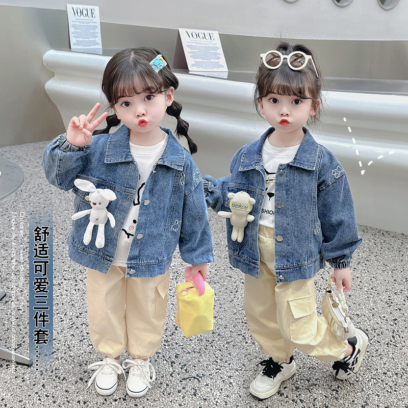 Girl suit Spring and autumn style foreign air clothes 2023 new baby 1-4-year-old 3 baby Cowboy Three suit tides 5-Taobao