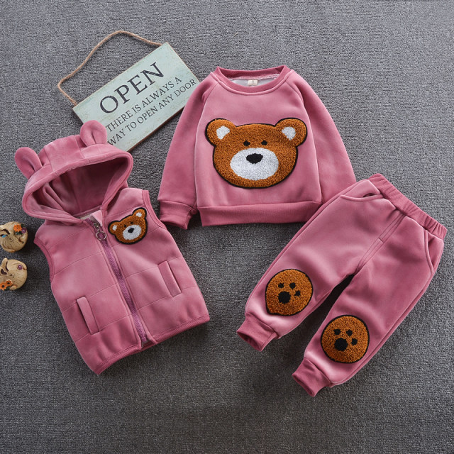 Children's clothing boys and girls plus velvet Western-style three-piece suit autumn and winter clothing baby thin velvet suit winter children's clothing trend