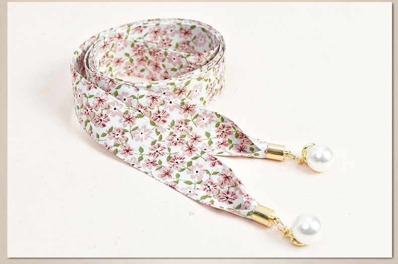 百搭女织带细腰带 窄款小碎花腰链配裙子打结长腰绳 珍珠装饰腰带详情14