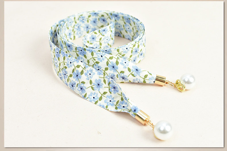 百搭女织带细腰带 窄款小碎花腰链配裙子打结长腰绳 珍珠装饰腰带详情9