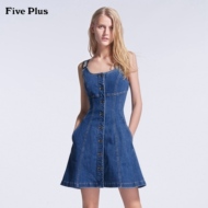 [Sản phẩm mới new drop] Năm Plus2018 mới nữ mùa hè khai thác đầm eo cao denim cotton khóa