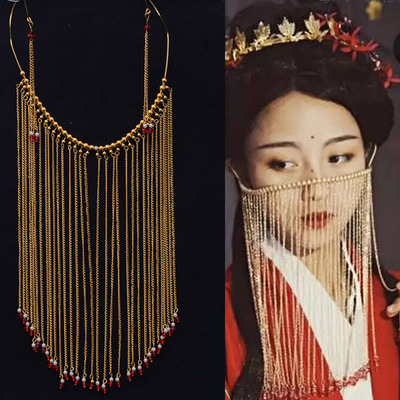 Dress retro veil chain head facing curtain ancient style mask curtain Hanfu hair accessories