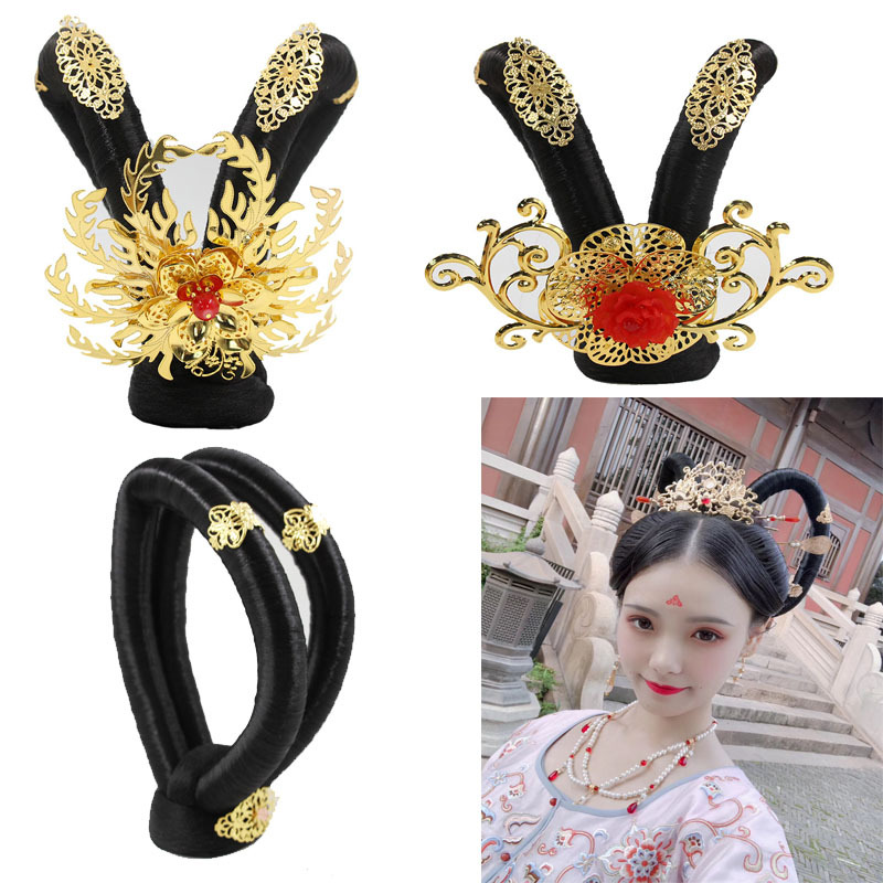 Chinese hanfu wig Tang dynasty princess empress fairy drama cosplay wig for women Classical dance headdress bun Hanfu performance wig chinese dance Dunhuang dance flying style hair wig