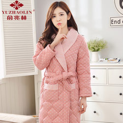 Yu Zhaolin Women's Nightgown Autumn and Winter Cotton Padded Jacket Thickened Warmth Extra Long Cotton Bathrobe Winter Pajamas