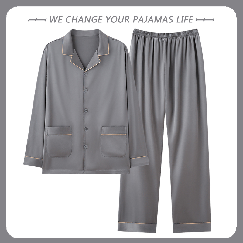 2026 Men's Pajamas Spring and Autumn Long Sleeve Silk Ice Silk Cardigan Homewear Thin Imitation Silk Satin Set