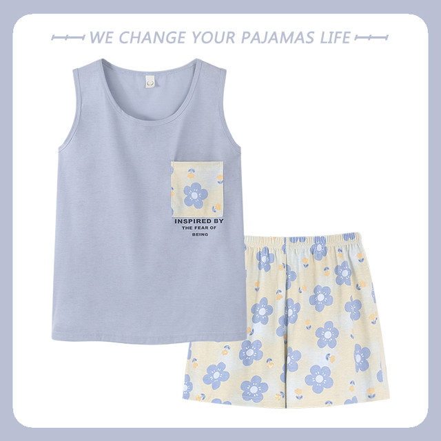 Yu Zhaolin pajamas ແມ່ຍິງ summer sleeveless camisole ສັ້ນຝ້າຍບໍລິສຸດຊຸດສອງສິ້ນງາມສາມາດ worn ເຄື່ອງນຸ່ງຫົ່ມນອກເຮືອນ