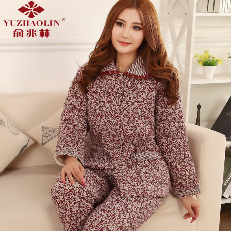 Yu Zhaling Lin pajamas woman in winter thickness pure cotton clamp warm autumn and winter, all cotton can be worn home suit