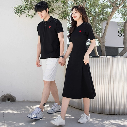 Парная одежда для влюбленных, трендовая летняя одежда, длинное платье, мини-юбка, футболка polo, хлопковая юбка, короткий рукав