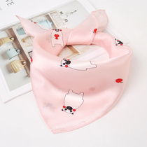 Baby cartoon silk small square scarf children mulberry silk thin scarf girl triangle scarf boy silk scarf Spring and Autumn Winter