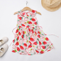 Girls Strawberry Silk Dress Children Summer Mulberry Silk Princess Dress Korean Little Girl Baby Skirt Childrens Dress