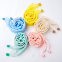 Baby cute hairball silk small square scarf childrens scarf autumn and winter girl mulberry silk silk silk scarf boy triangle scarf