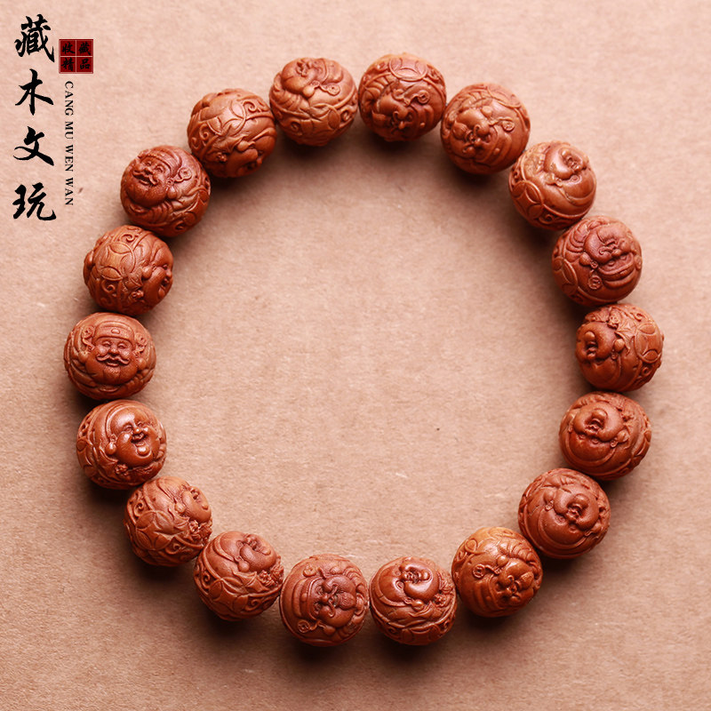Dragon pattern walnut bracelet, God of Wealth, Maitreya, wealth, life, peach stone, Buddha beads