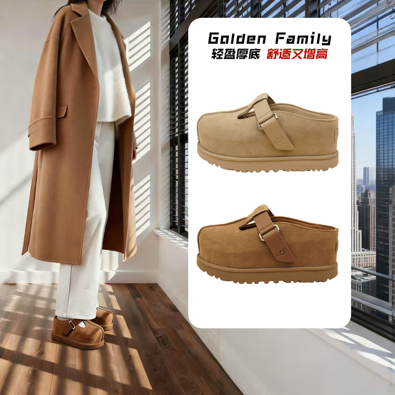 Ugg Genuine Spring Women's Fashion Dazzling Gold Series Thick-Soled Height-Increasing Casual Half-Mule Closed-Toe Slippers 1167550