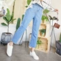 Quần jeans nữ mùa xuân và thu đông 2018 phiên bản mới của Hàn Quốc đã được mỏng in siêu lửa eo cao lỏng lẻo. quần jean cao cấp