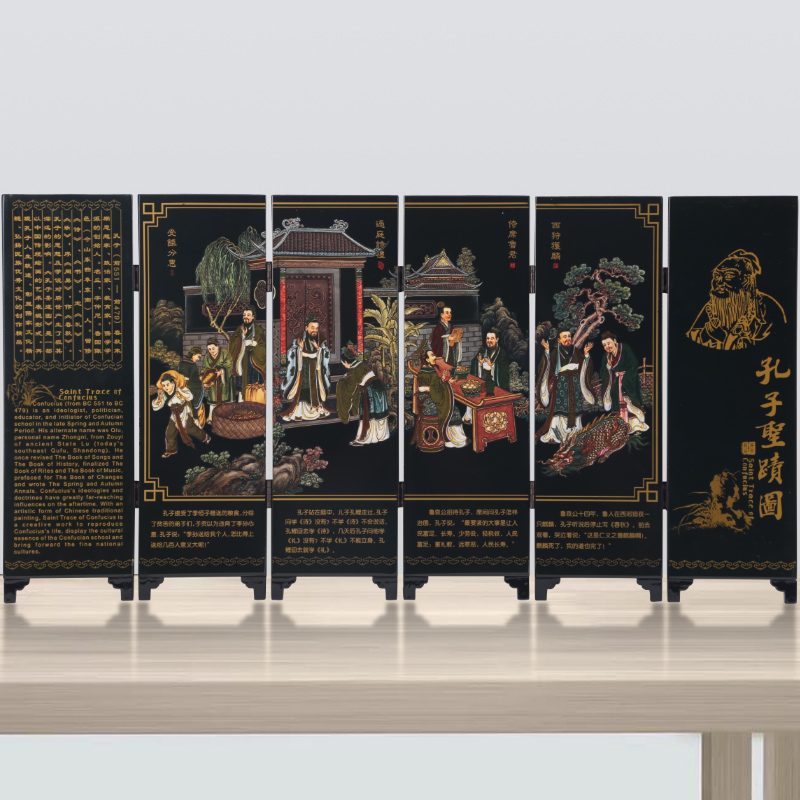 Treasure Hunt Chinese Characteristics Lacquer Ware 6 Small Screens Confucius Send Teachers Meeting Foreign Foreign Gifts