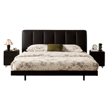 Quanyou Home 2024 New Italian Minimalist Leather Art Bedroom Retro Style Black Double Suspension Bed 129011