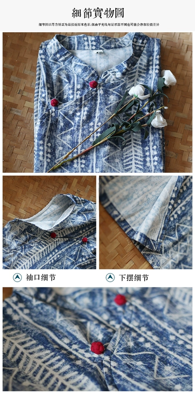 Mực nhẹ phong cách dân tộc của phụ nữ cotton và vải lanh in khóa váy Trung Quốc đứng cổ áo batik cải tiến sườn xám lỏng đầm - Váy dài