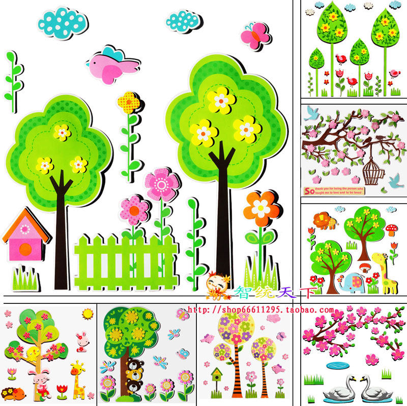 Large wall sticker new kindergarten classroom environment setting foam sponge three cubs climbing tree wall sticker combination