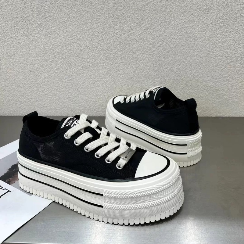 2026 New Style Thick-Soled Lace-Up Platform Shoes Organza Breathable Versatile Wedge Casual Shoes White Sneakers