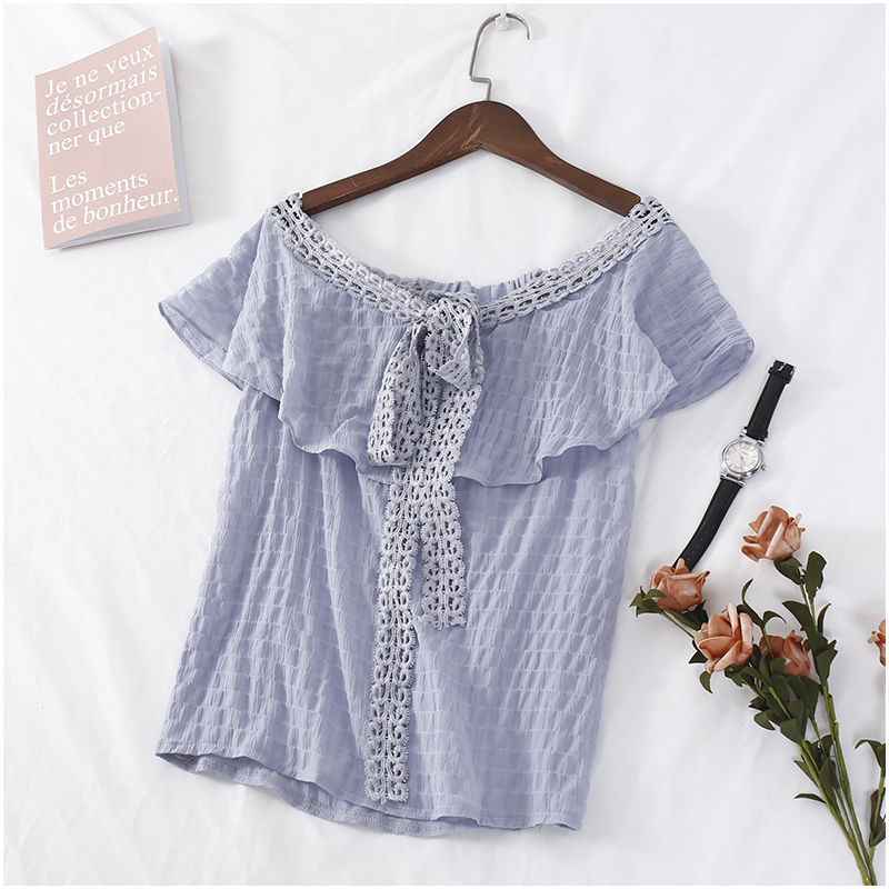 Ánh sáng bức màn nhà của phụ nữ kết cấu màu sắc rắn mỏng áo sơ mi chiffon nữ nhỏ sexy ren tie tim máy áo sơ mi áo sơ mi trắng nữ form rộng