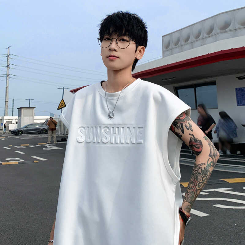 Suede Summer Vest High Street Brand Men's Loose Trendy Sleeveless American Style T-Shirt Vest Fashion
