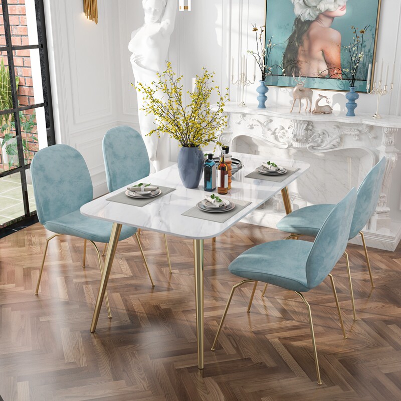 Light luxury marble table household small household simple modern rectangular mesh table and chair combination dining table