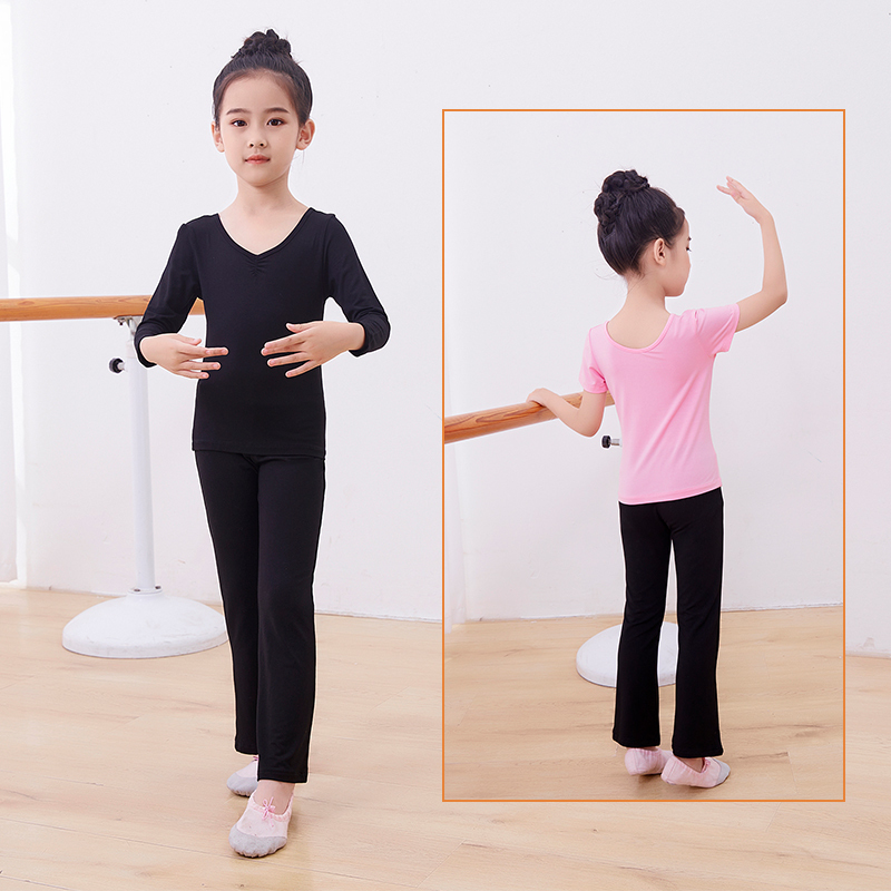 Modal Children's Dance Clothing Two-Piece Practice Outfit Summer Girls' Chinese Dance Long and Short Sleeve Ethnic Dance Thin Set