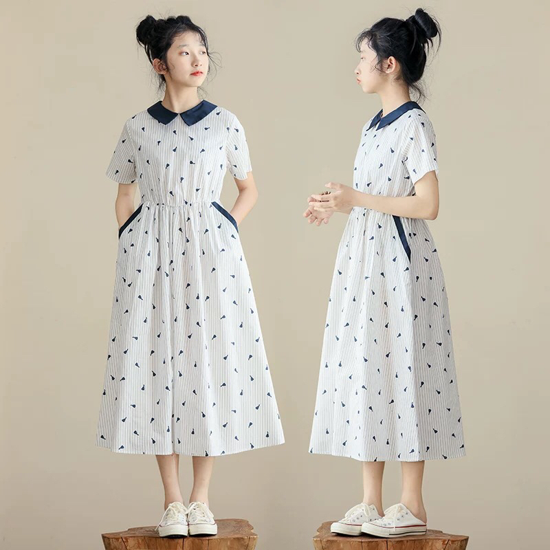 Girls' Dress, New Summer Style, Korean Style, Cotton Floral Dress, Long Dress, Loose and Sweet, Large Hem Cake Dress Girls' Dress, New Summer Style, Korean Style, Cotton Floral Dress, Long Dress, Loose and Sweet, Large Hem Cake Dress
