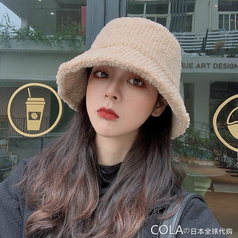 Japanese GP fisherman's hat women's 2021 new face-showing small autumn and winter hat lamb plush all-match warm pot hat