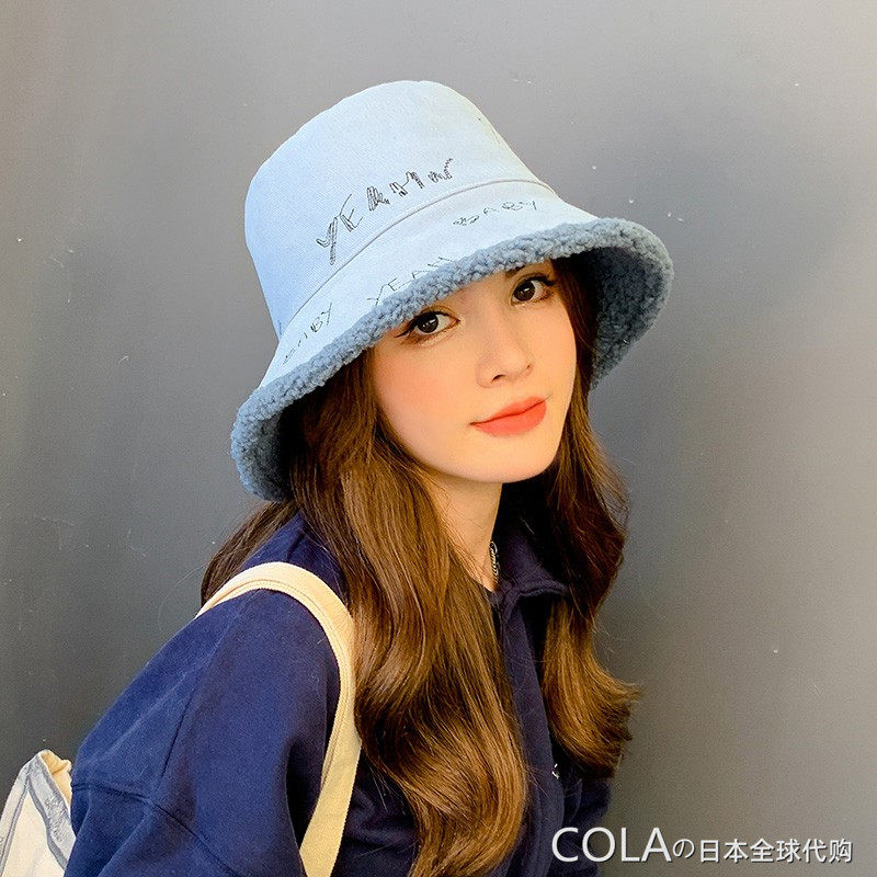 Japanese GP fisherman hat female autumn and winter Korean style all-match lamb plush warm face small net red pot hat - Taobao