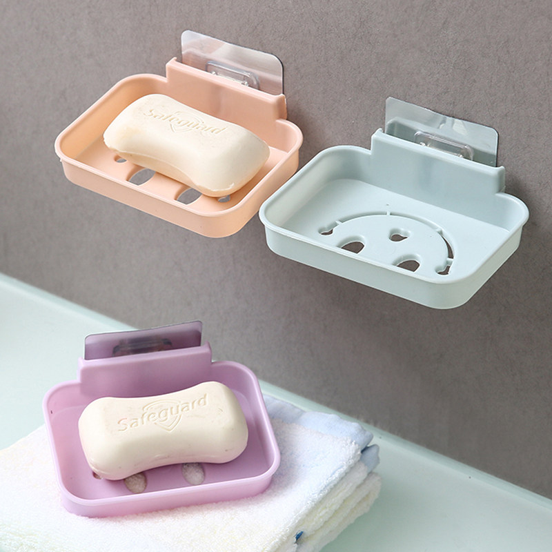 Traceless Adhesive Bathroom Soap Case Wall-mounted Makeup Room Drain Soap Rack Containing Box Creative Set Soap Box