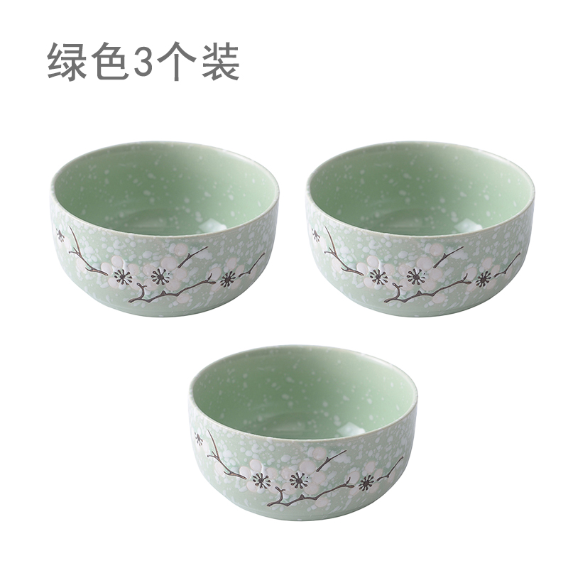 Green 3bowls and dishes suit household Simplicity combination lovely like a breath of fresh air originality personality dormitory use student ceramics tableware 4 people