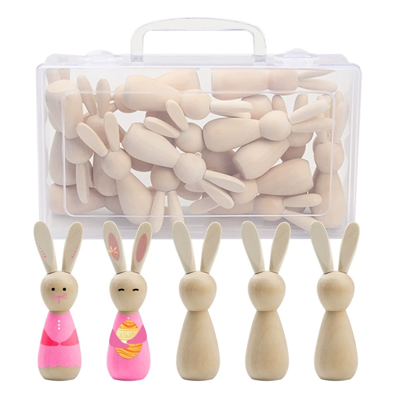Easter Bunny DIY Painted Natural Wood-Colored Bunny Doll Children's Hand-Painted Bunny Head Small Wooden Figure