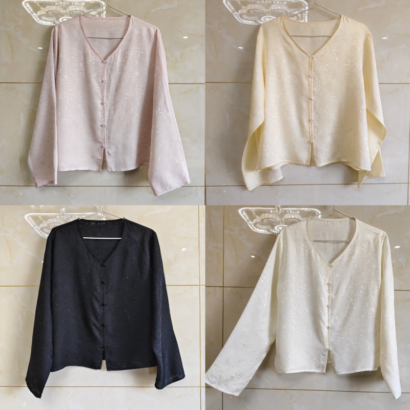 100% Mulberry Silk Floral Long-Sleeved V Neck Women's Cardigan Jacket