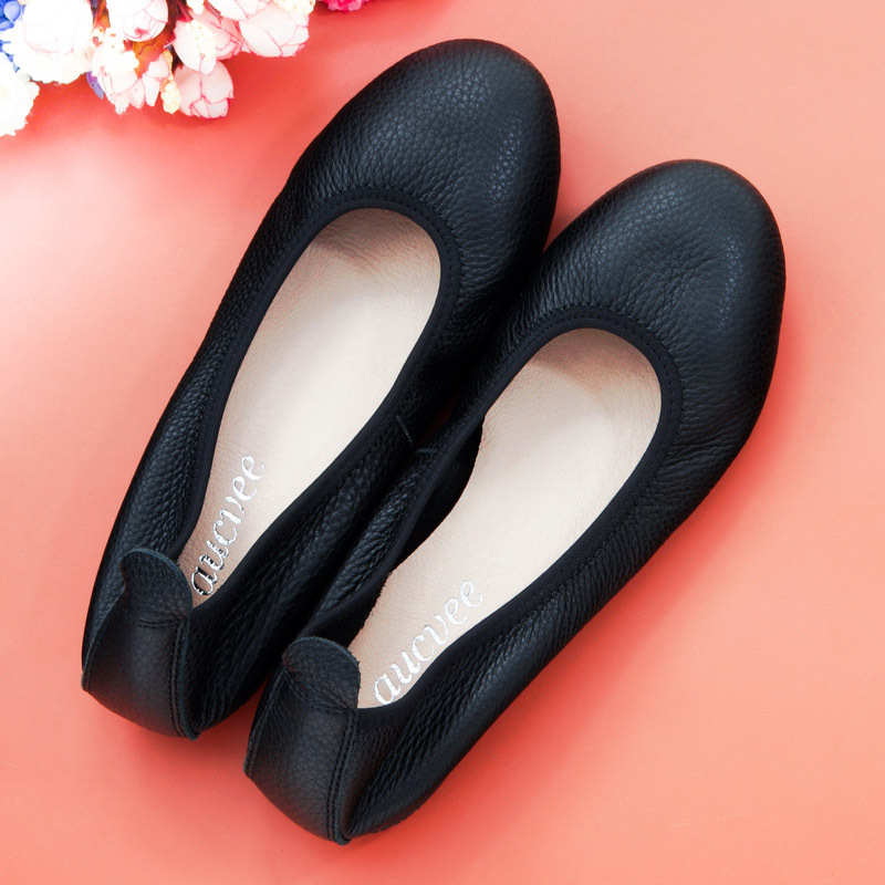 Single Shoes, Flat-Soled Women's Shoes, Large Size, Genuine Leather, Low-Heeled Work Shoes, Shallow Mouth, Suitable for Work, Commuting, Driving, Round Toe, Soft Leather, Soft Sole, Comfortable