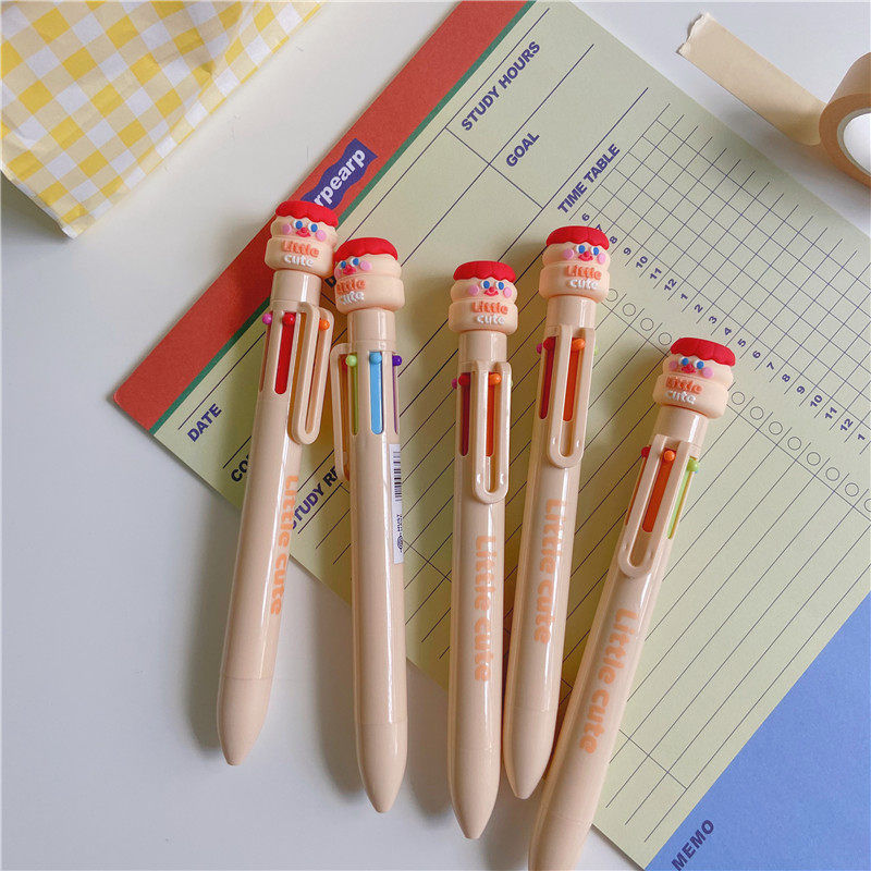 Korea ins Cute milk multi-color ballpoint pen Girl heart press type color signature pen Multi-function hand account pen