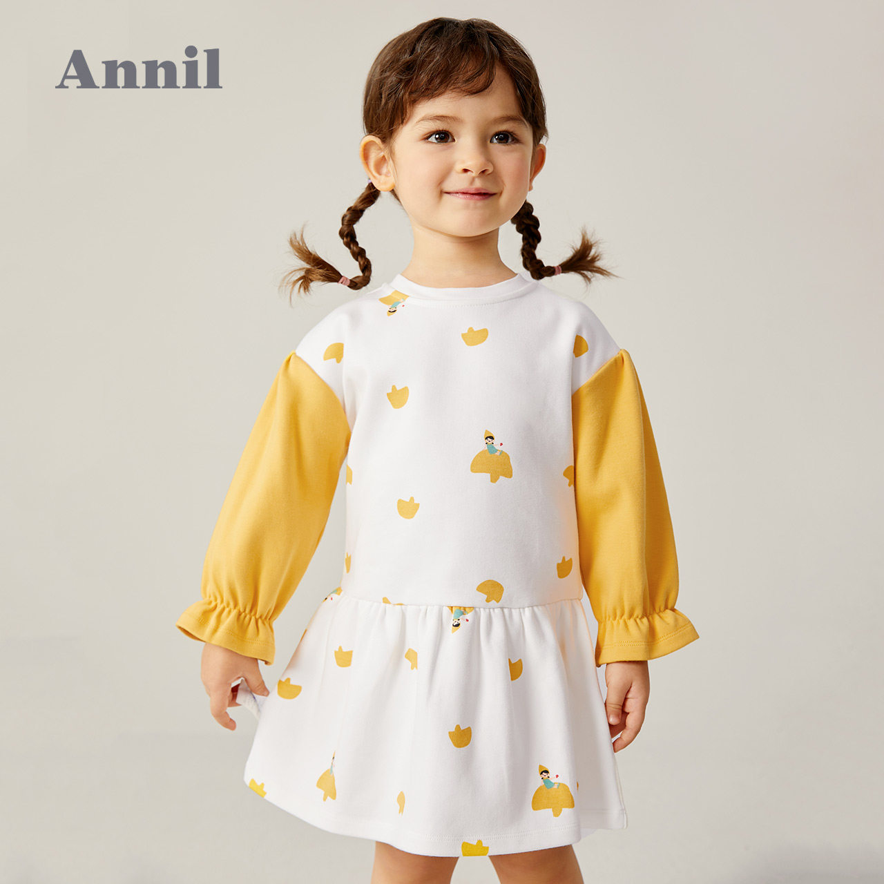 Annil Children's Dress Girl Dress Long sleeve collar Spring and Autumn New Yang Printed Girl Baby Dress