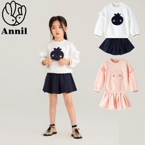 Annai Childrens Clothing Counter 2021 Autumn Girls Round Neck Knitted Sweater Skirt Set XG131806
