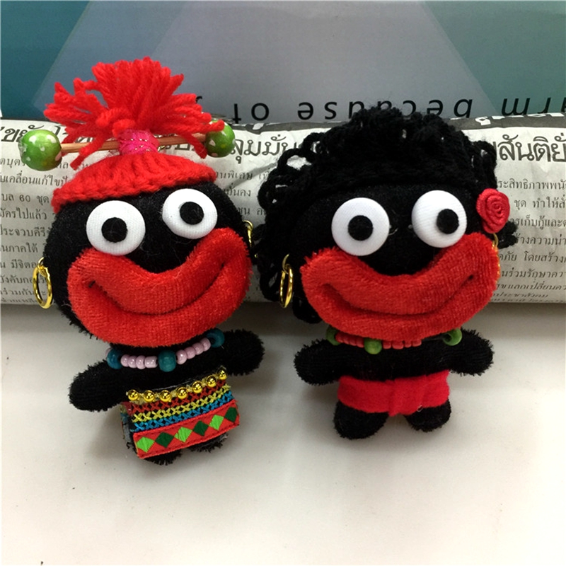Thailand red lips small black keychain plush doll key ring creative car pendant sausage mouth doll pendant