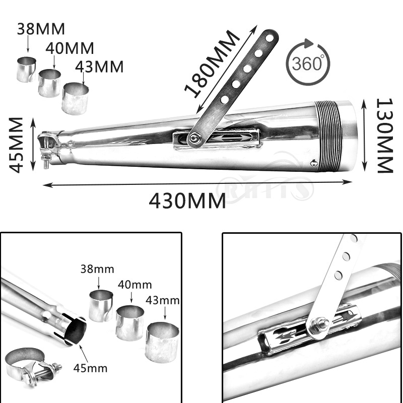 Xe máy sửa đổi ống xả retro Harley hai hàng thép không gỉ áp lực trở lại móng ngựa xe thể thao bẫy bẫy - Ống xả xe máy pô xe máy giảm thanh