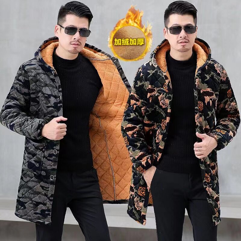 Autumn and Winter Men's and Women's Fleece-Lined and Cotton-Padded Hooded Loose Cotton Coats, Work Clothes, Overalls, Long Thick Coats, Large Sizes
