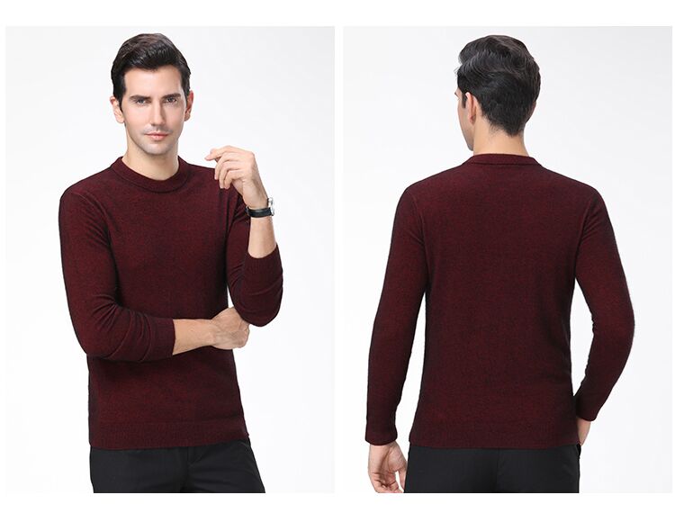 Ordos áo len cashmere nam trung niên áo len mùa đông cổ dày phần giản dị kích thước lớn nhung đáy đan quần áo giữ nhiệt nam