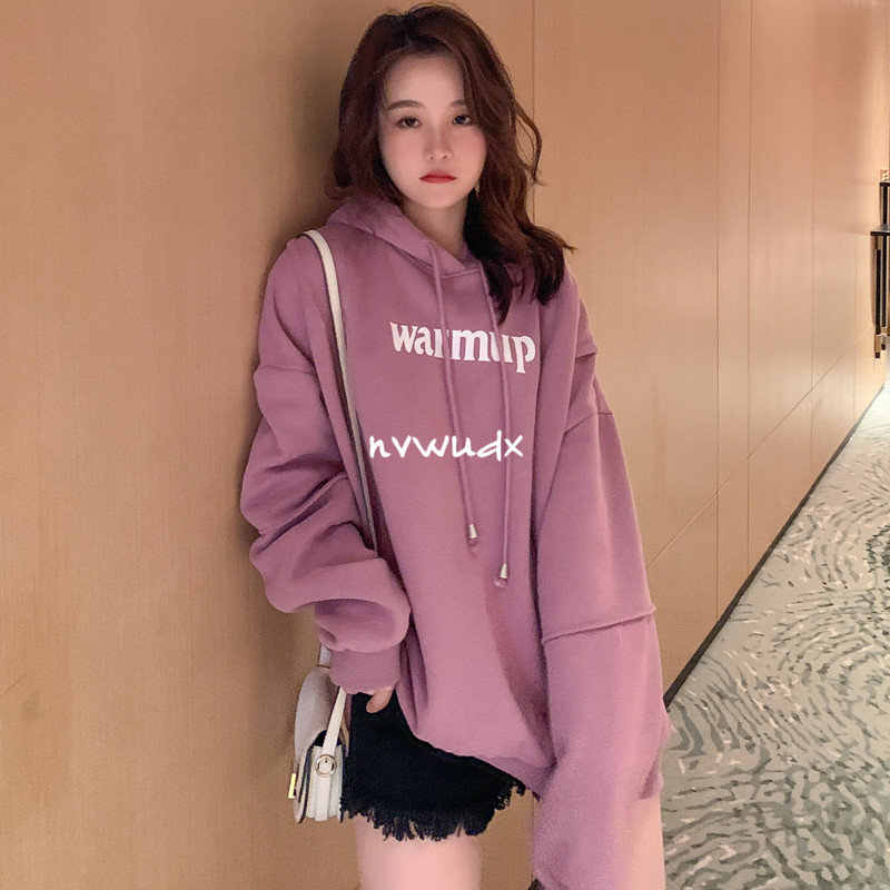 sandro Duffy sweater women's loose fashion Korean alphabet pure cotton fleece sweater long-sleeved hooded pullover top autumn