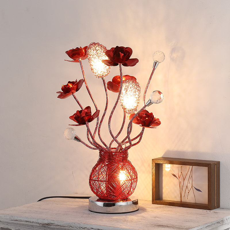Creative Bedroom Bedside Net Red Table Light Cozy Red Wedding Celebration Birthday Gift Romantic bride accompanied by a long Ming lantern