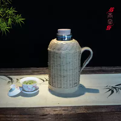 Old-fashioned bamboo warm pot retro hot water bottle household thermos glass inner bottle open kettle bamboo skin warm bottle